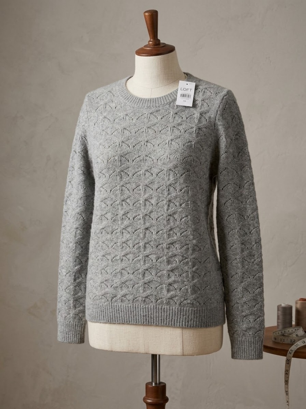 LOFT Light Grey Textured Crewneck Sweater